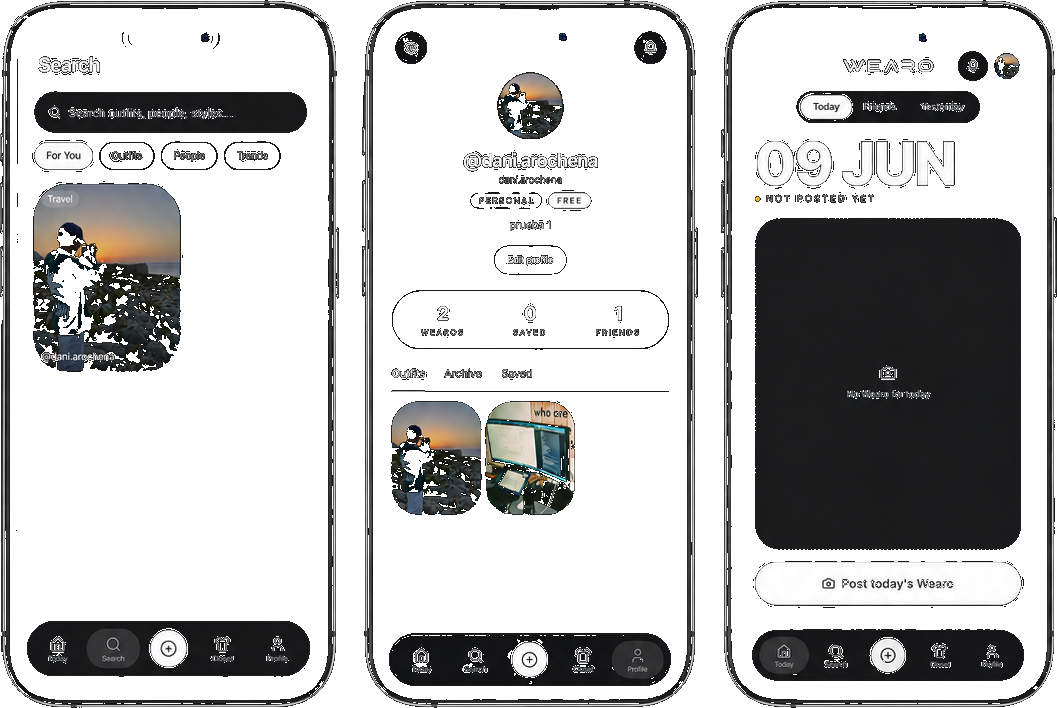 WEARO — Search, Profile y Today